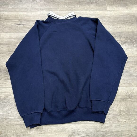 Vtg Morning Sun Collared Sweatshirt White Red Flowers Size L USA Blue Hanes - Picture 3 of 7